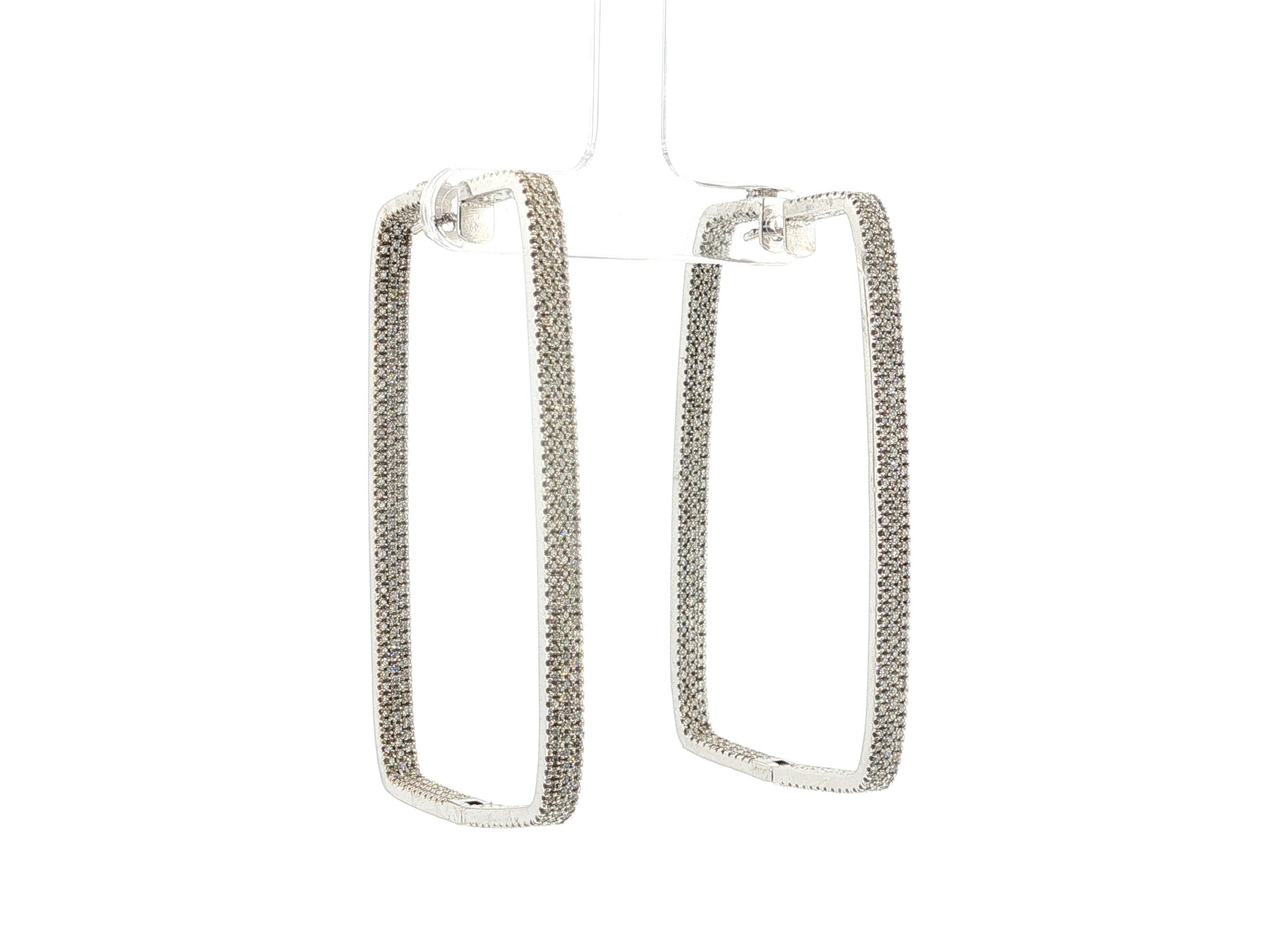 18K White Gold Hoop Earrings with 3.5 Carat Round J VVS1 Diamonds 23.1 Grams
