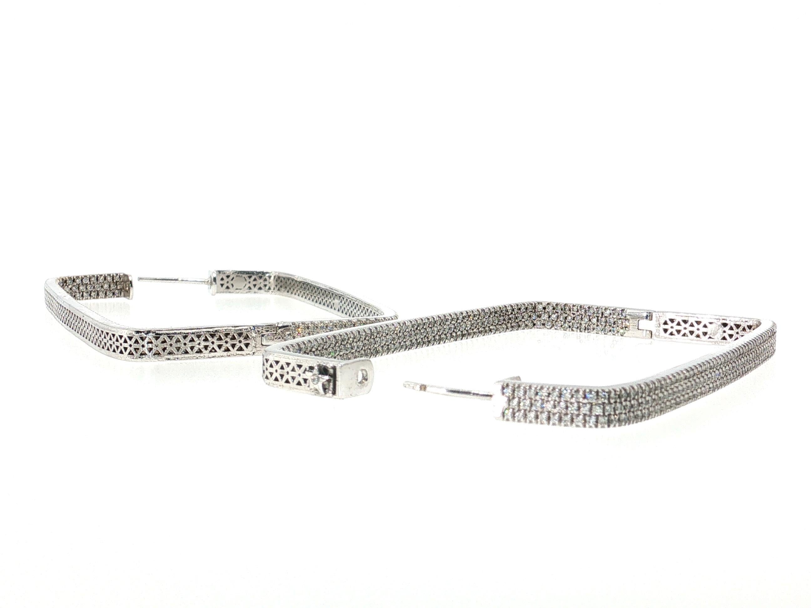 18K White Gold Hoop Earrings with 3.5 Carat Round J VVS1 Diamonds 23.1 Grams