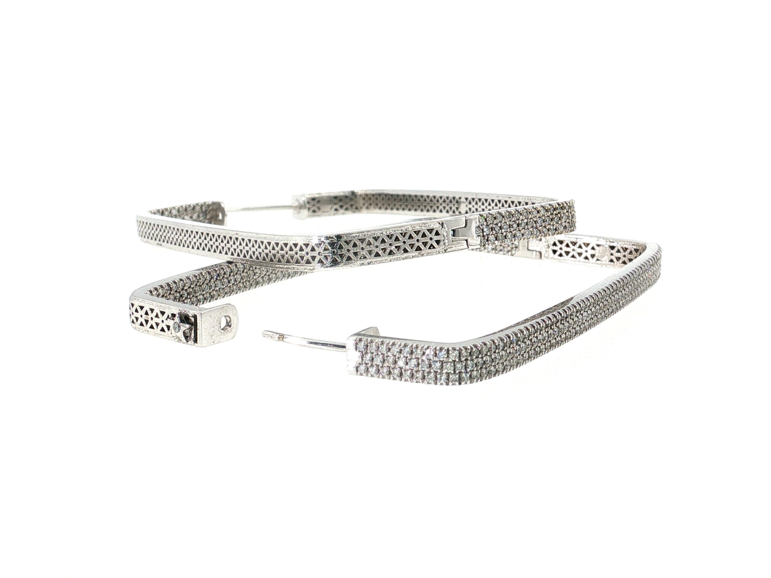 18K White Gold Hoop Earrings with 3.5 Carat Round J VVS1 Diamonds 23.1 Grams