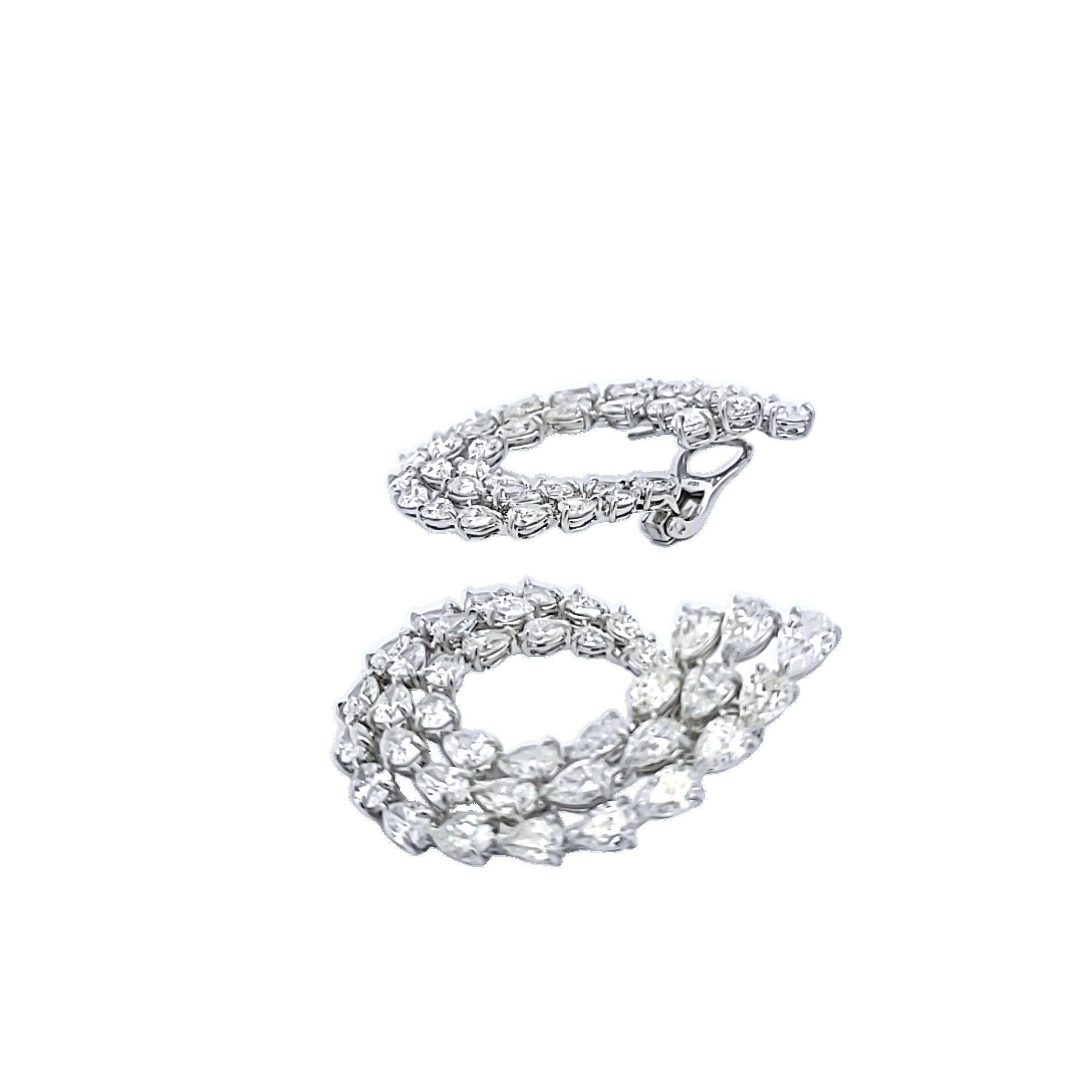 Platinum Cluster Earrings with 18.23 Carat Pear Shape I-VS Diamonds 40mmx30mm