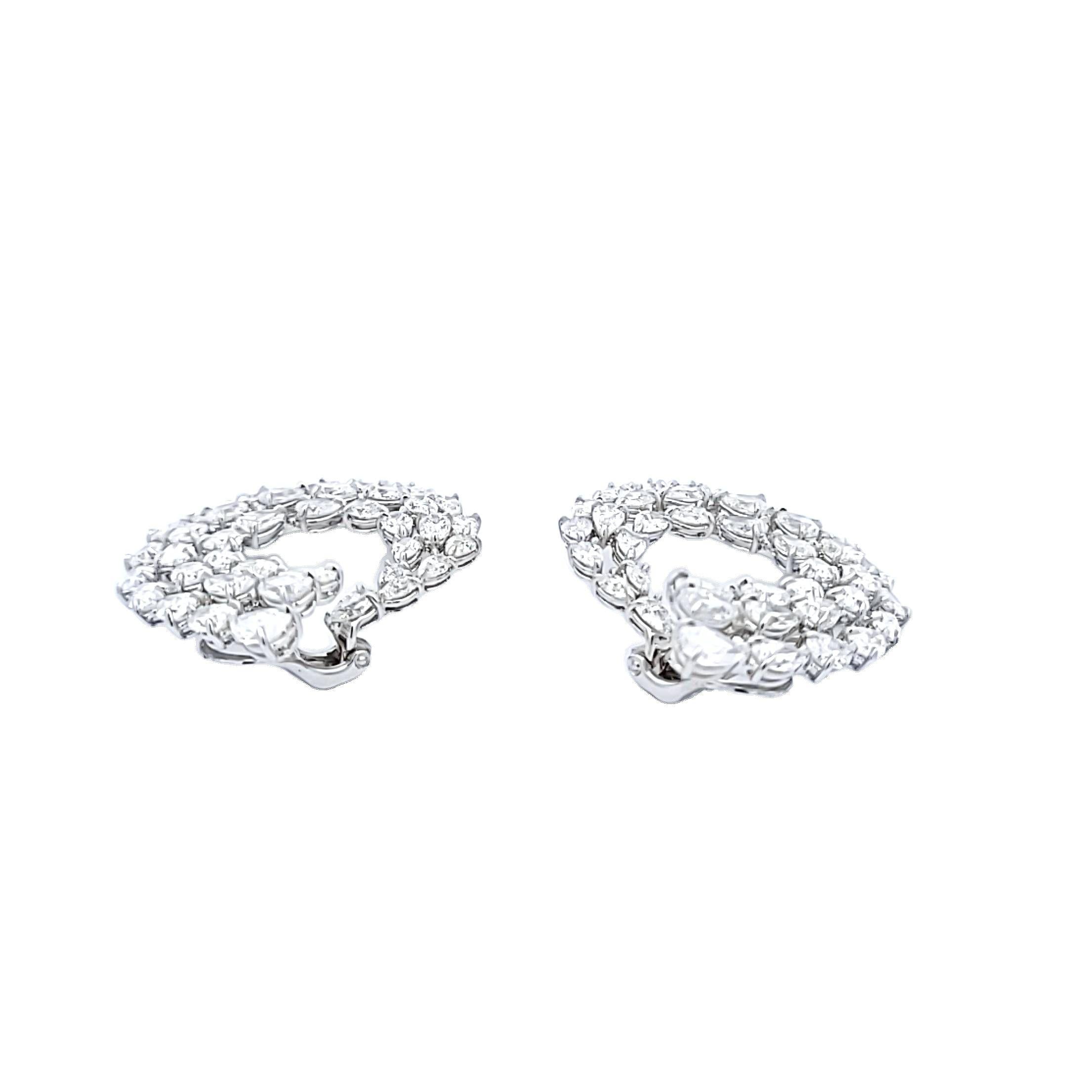 Platinum Cluster Earrings with 18.23 Carat Pear Shape I-VS Diamonds 40mmx30mm