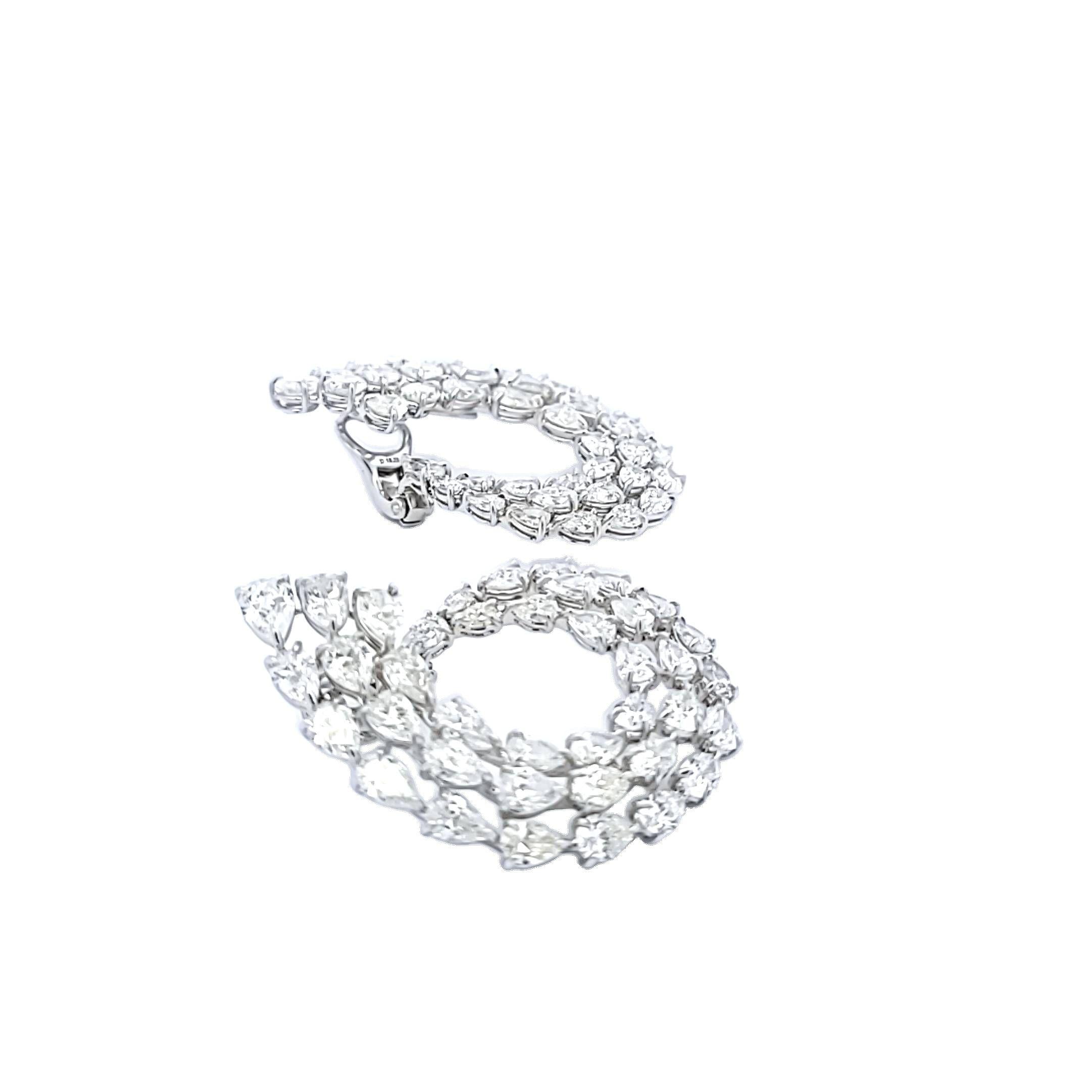 Platinum Cluster Earrings with 18.23 Carat Pear Shape I-VS Diamonds 40mmx30mm