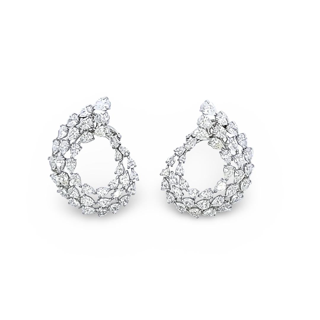Platinum Cluster Earrings with 18.23 Carat Pear Shape I-VS Diamonds 40mmx30mm