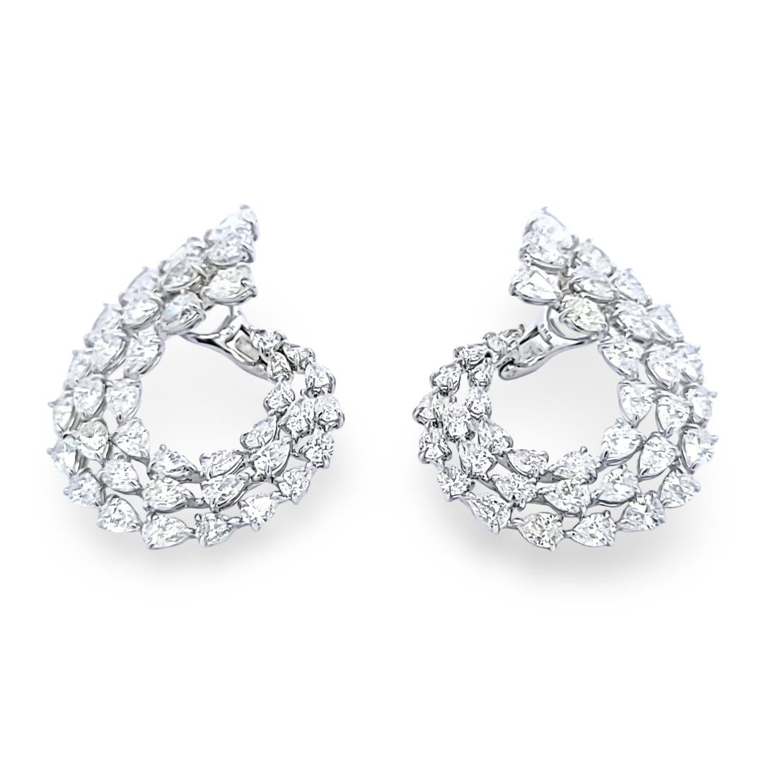 Platinum Cluster Earrings with 18.23 Carat Pear Shape I-VS Diamonds 40mmx30mm