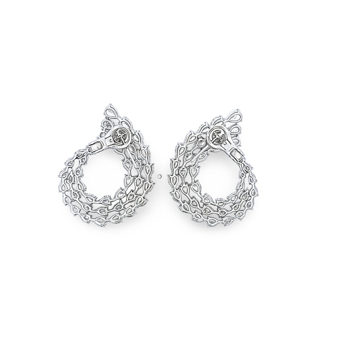 Platinum Cluster Earrings with 18.23 Carat Pear Shape I-VS Diamonds 40mmx30mm