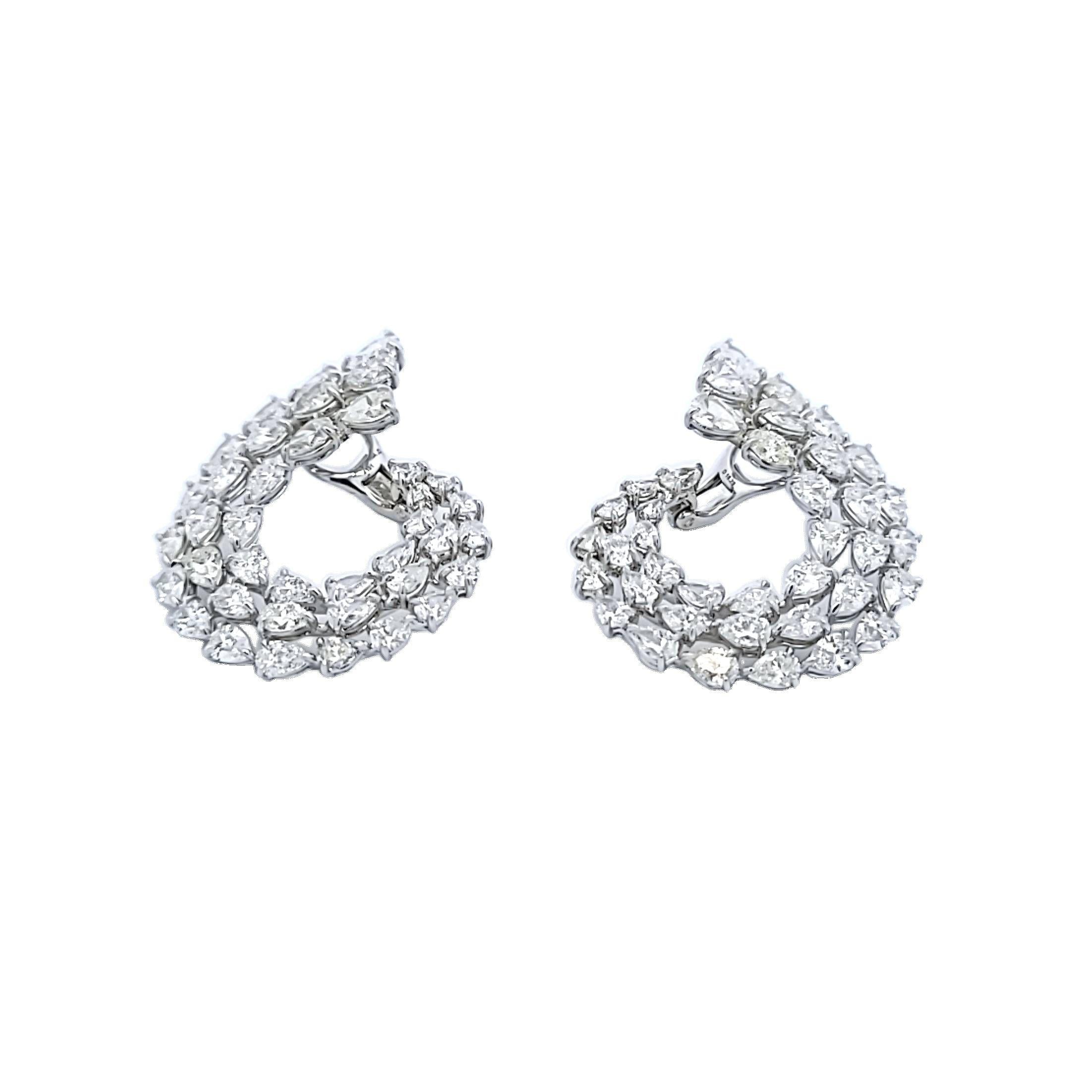 Platinum Cluster Earrings with 18.23 Carat Pear Shape I-VS Diamonds 40mmx30mm