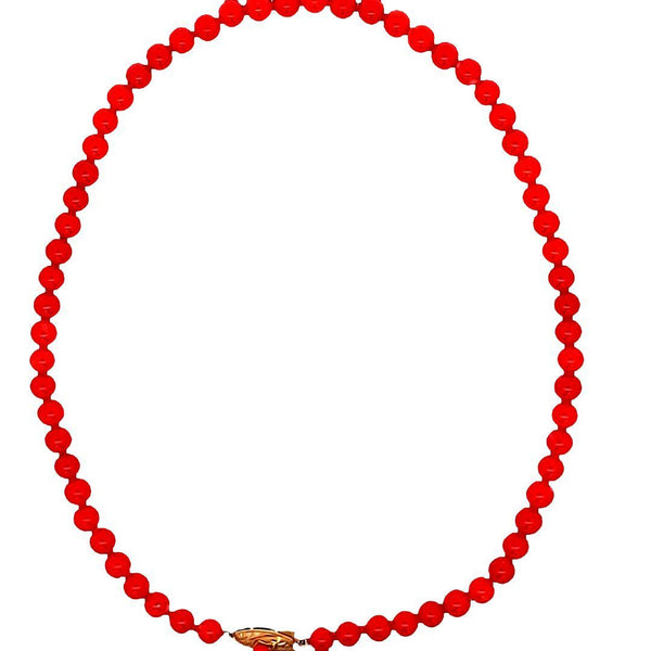 Red Coral Beed Vintage 22.80 Grams 18 Karat Yellow Gold Beed Necklace