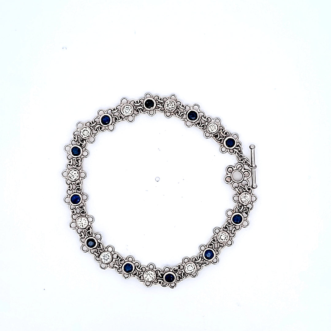 1.10 Carat Round Brilliant H-VS1 Diamond and 1.10 Carat Sapphire Platinum Bracelet