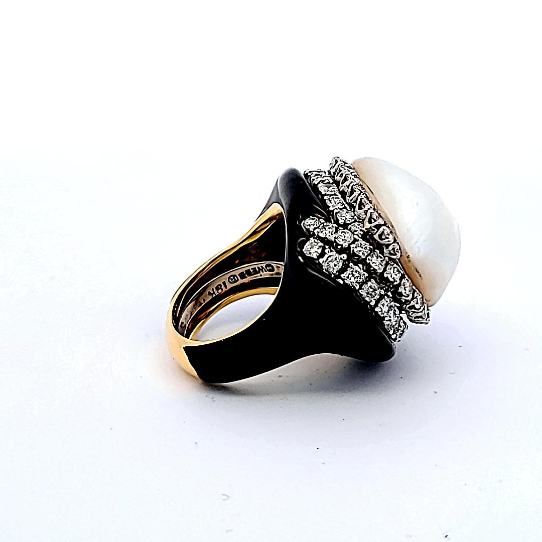 David Webb 4.00 Carat Diamond 18-22.7mm Pearl 18K YG Cocktail Ring
