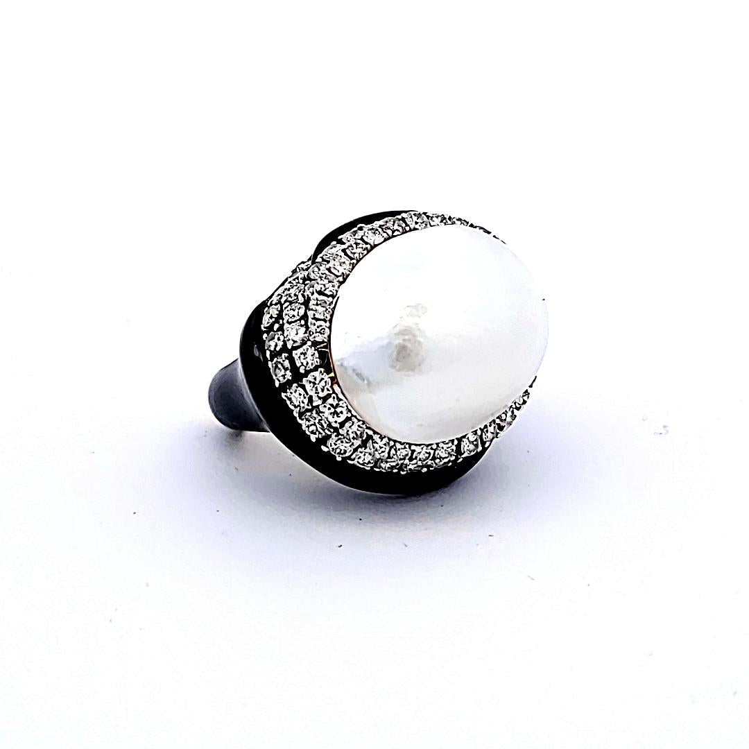 David Webb 4.00 Carat Diamond 18-22.7mm Pearl 18K YG Cocktail Ring