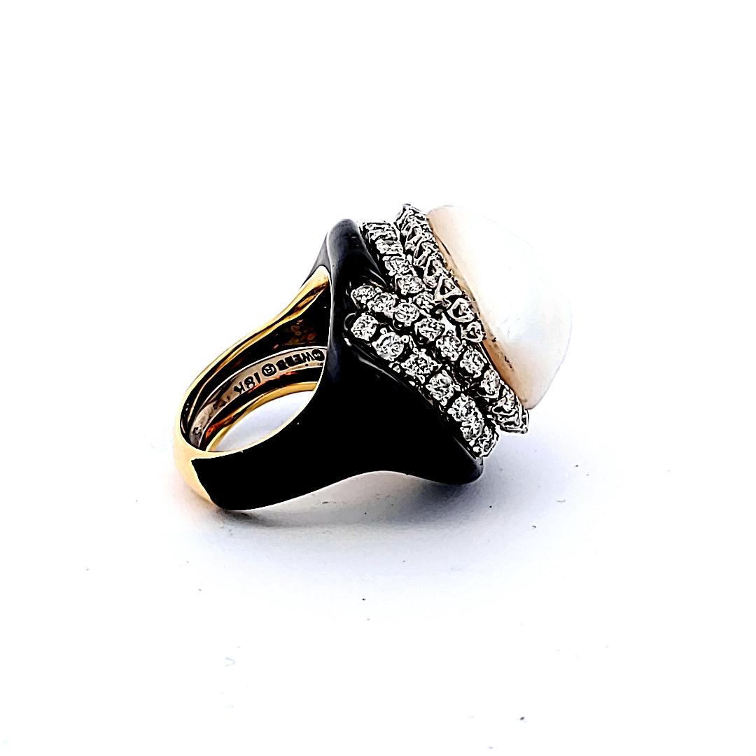 David Webb 4.00 Carat Diamond 18-22.7mm Pearl 18K YG Cocktail Ring