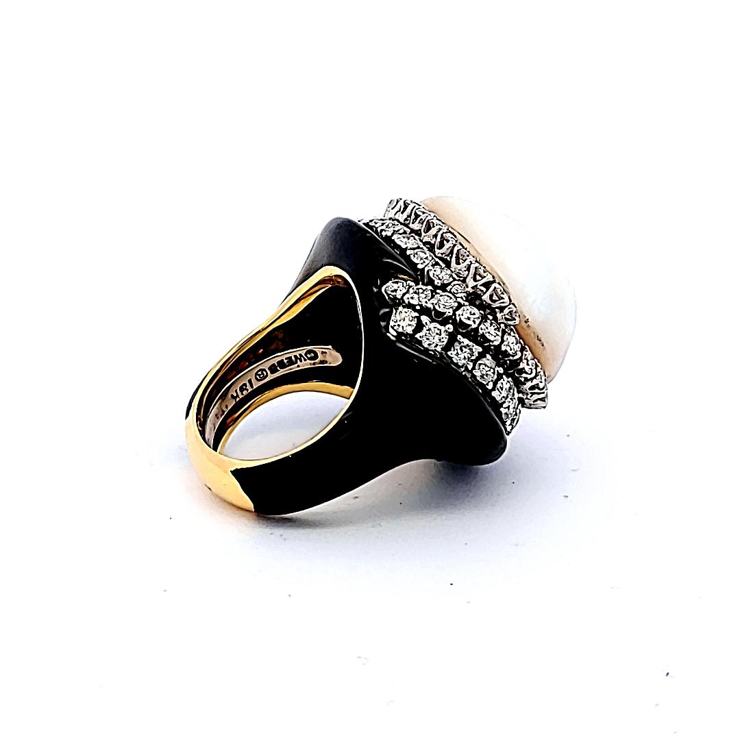 David Webb 4.00 Carat Diamond 18-22.7mm Pearl 18K YG Cocktail Ring