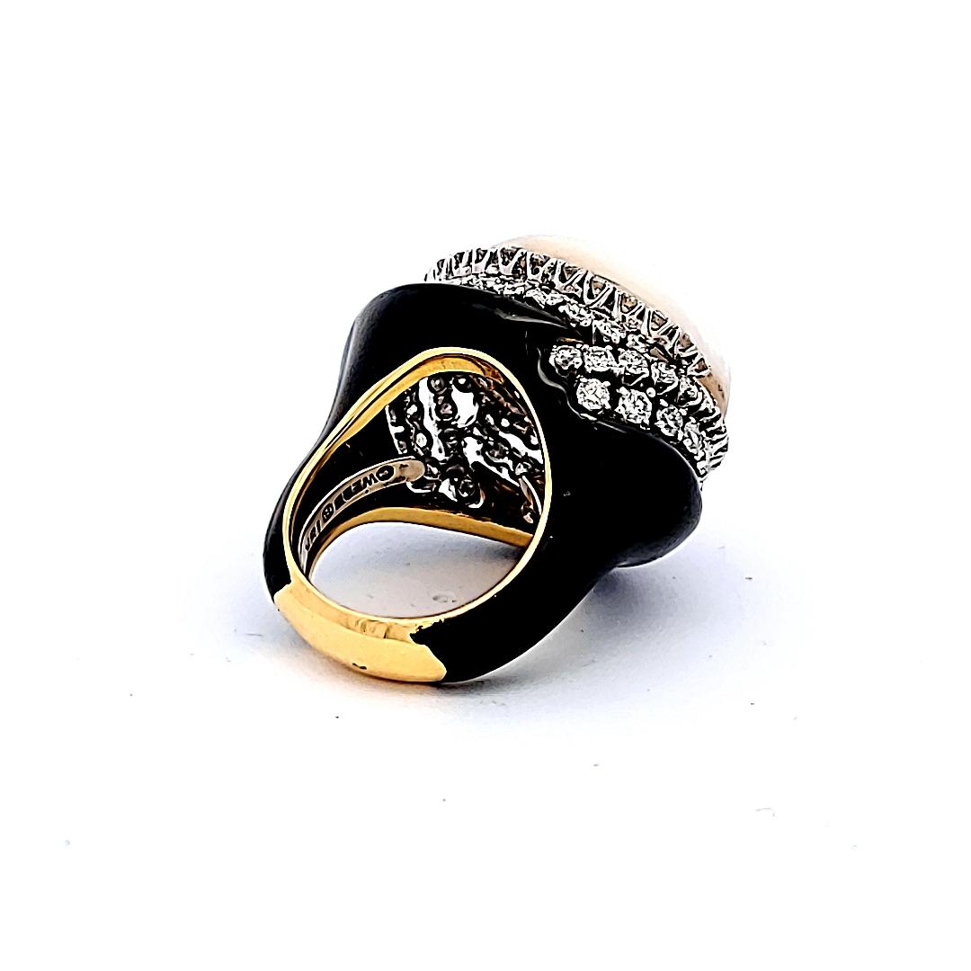 David Webb 4.00 Carat Diamond 18-22.7mm Pearl 18K YG Cocktail Ring