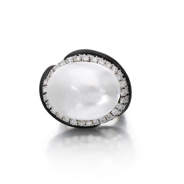 David Webb 4.00 Carat Diamond 18-22.7mm Pearl 18K YG Cocktail Ring