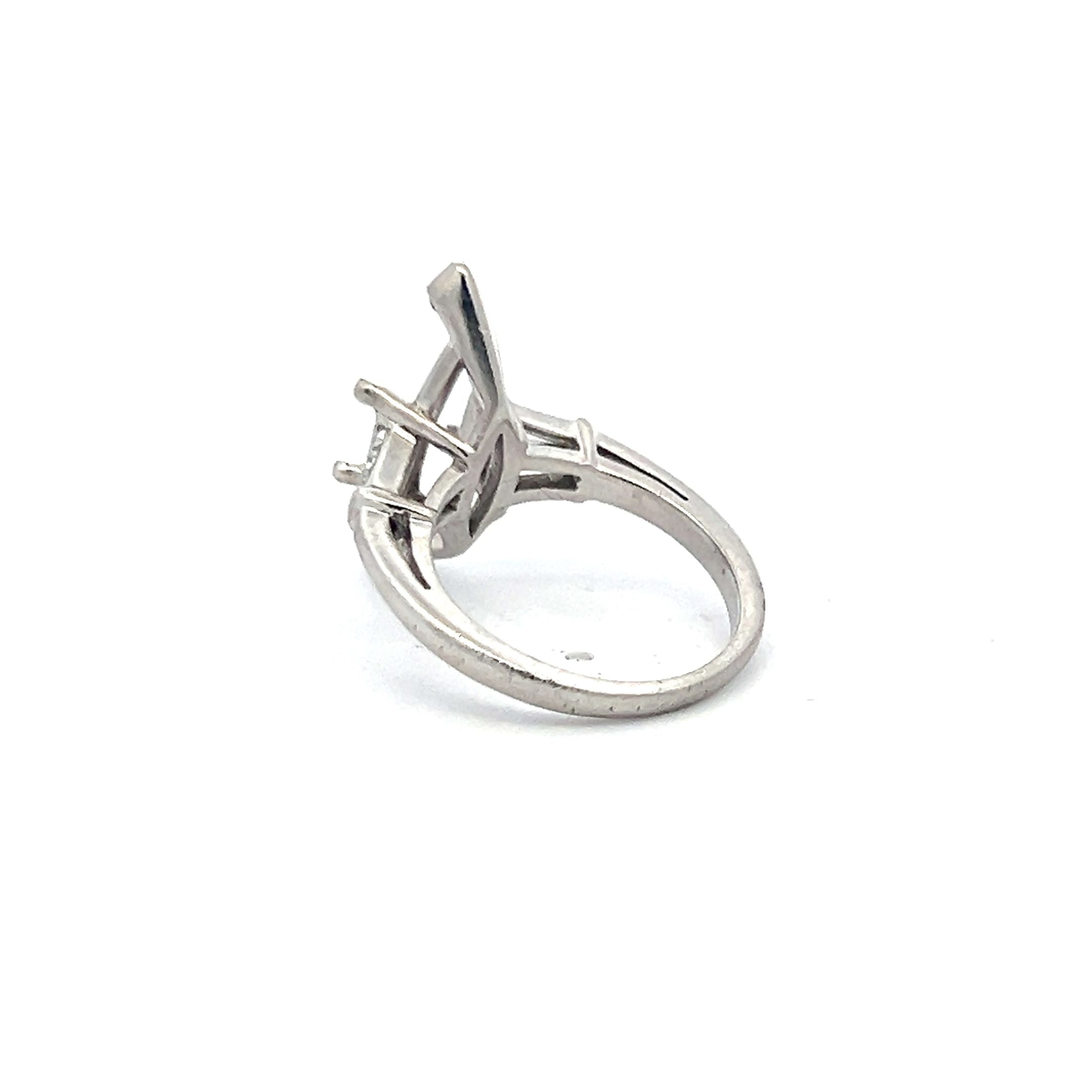 0.45 Carat Tapered Baguette Shape G VS1 Diamond Platinum Semi Mount Ring