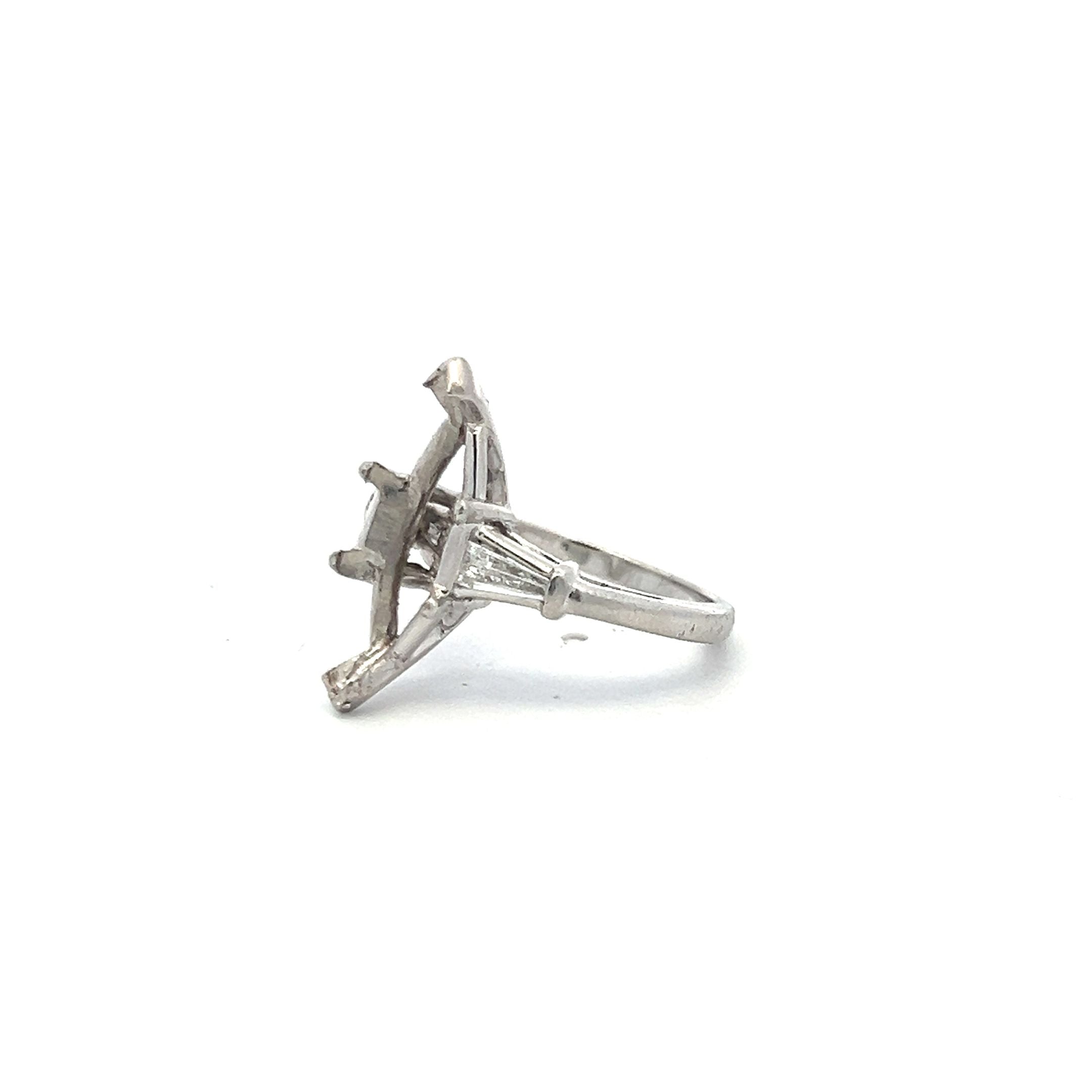 0.45 Carat Tapered Baguette Shape G VS1 Diamond Platinum Semi Mount Ring