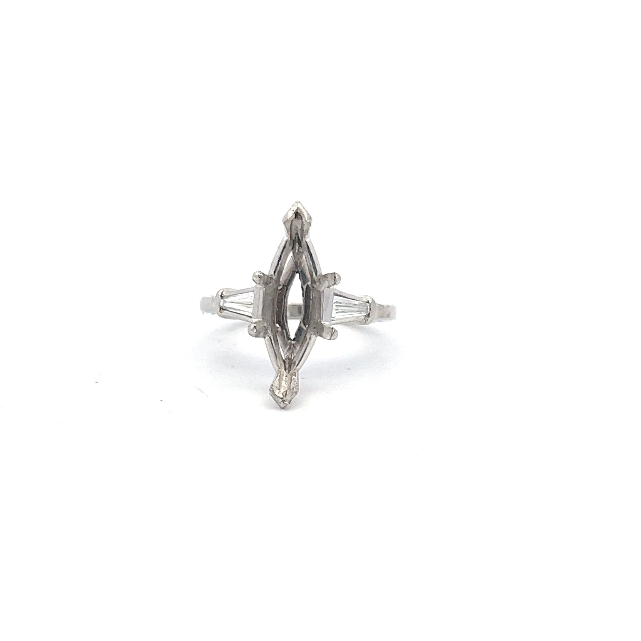 0.45 Carat Tapered Baguette Shape G VS1 Diamond Platinum Semi Mount Ring