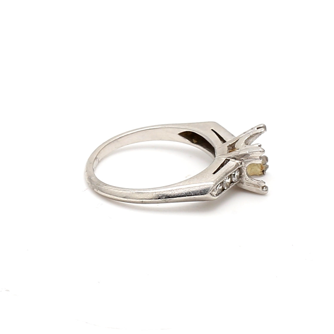0.12 Carat Old European Cut H VS2 Diamond Platinum Semi Mount Ring