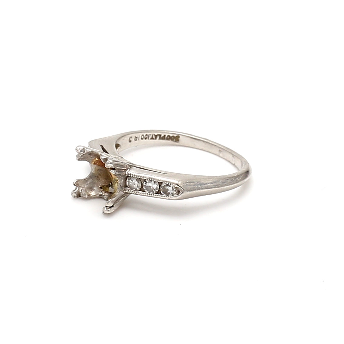 0.12 Carat Old European Cut H VS2 Diamond Platinum Semi Mount Ring