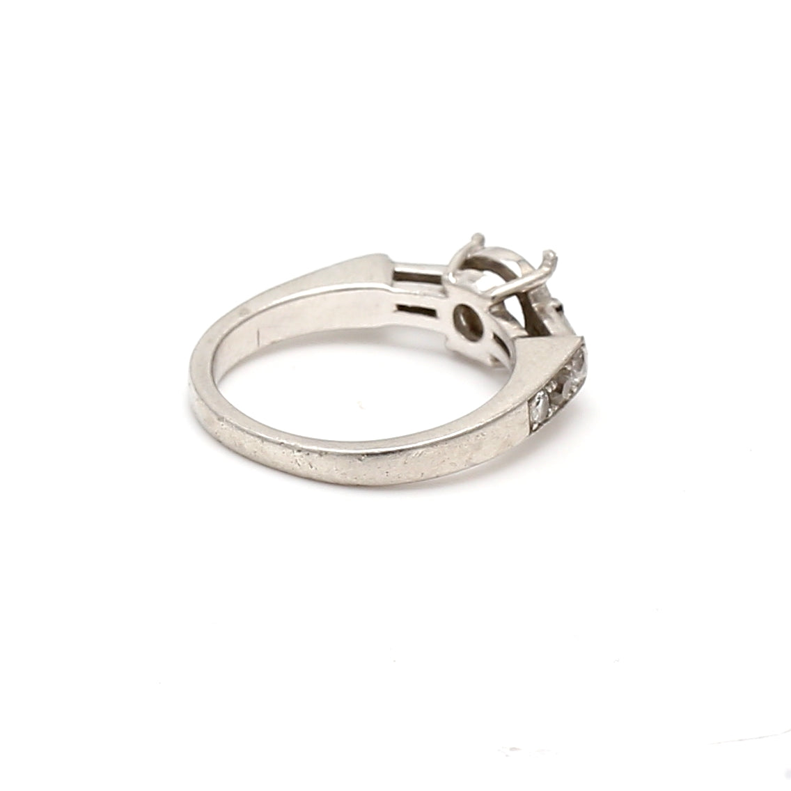 0.33 Carat Old European  and Baguette  Diamond Platinum Semi Mount Ring