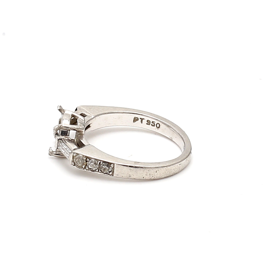 0.33 Carat Old European  and Baguette  Diamond Platinum Semi Mount Ring