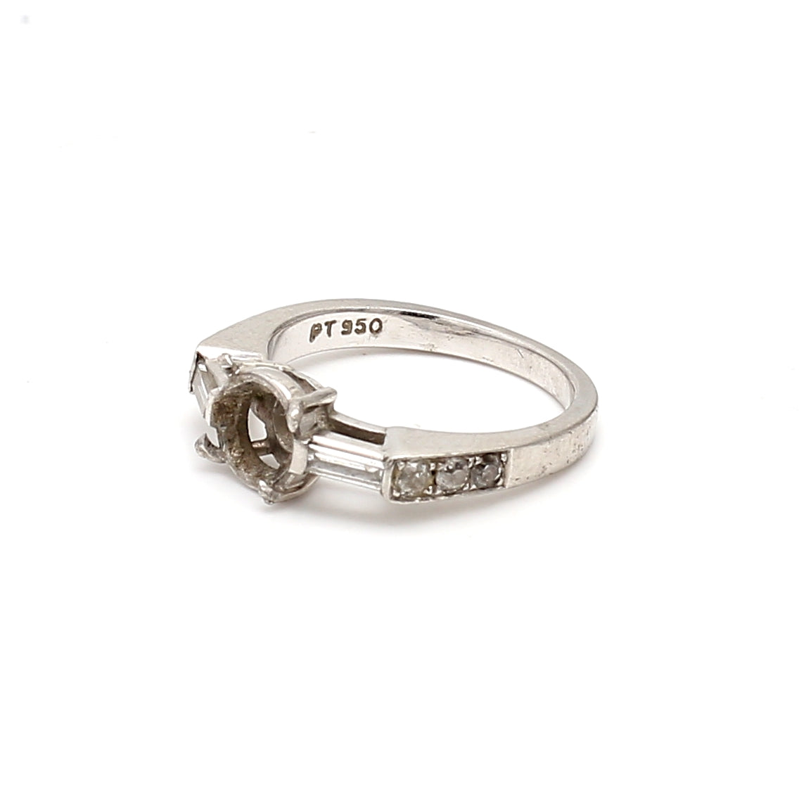 0.33 Carat Old European  and Baguette  Diamond Platinum Semi Mount Ring