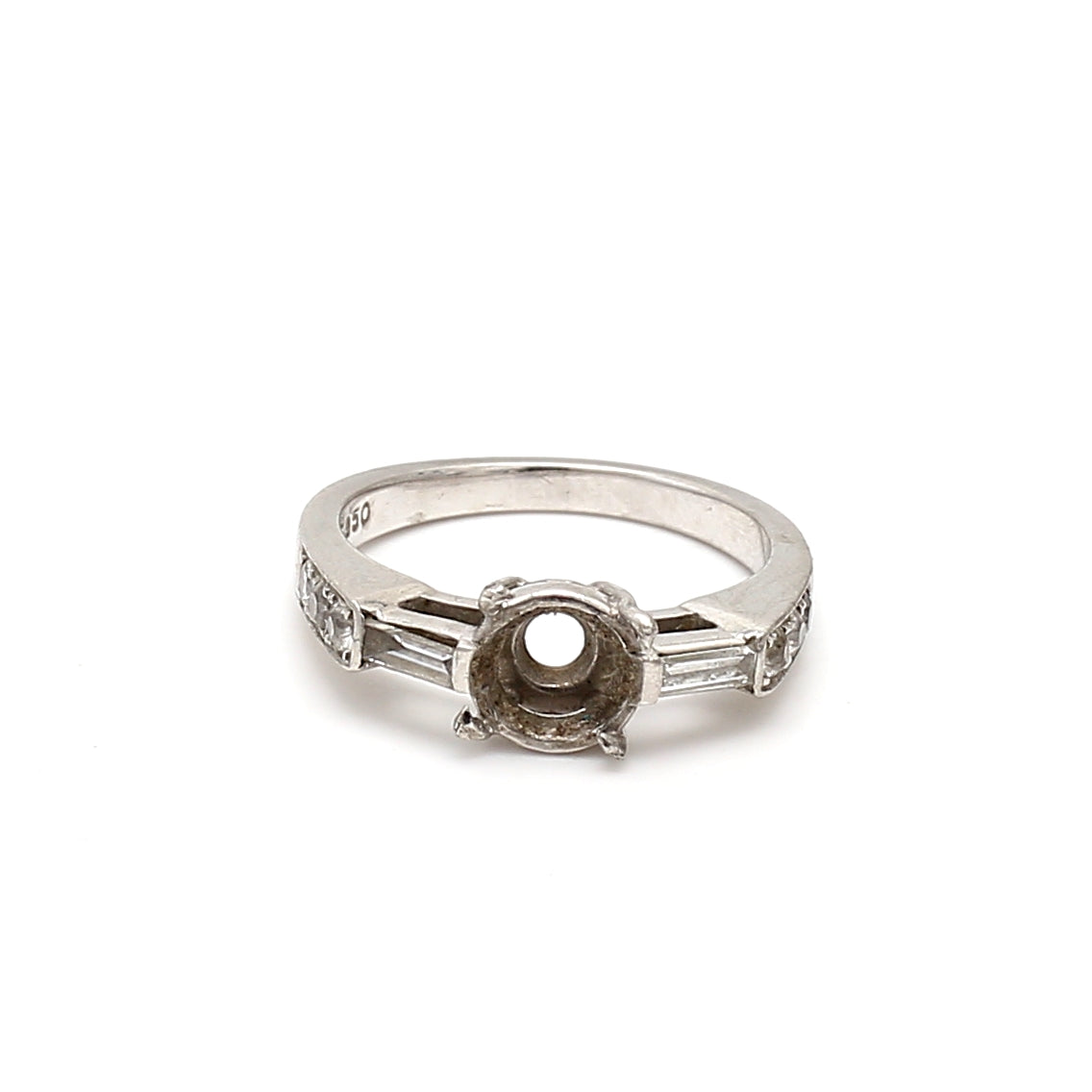 0.33 Carat Old European  and Baguette  Diamond Platinum Semi Mount Ring