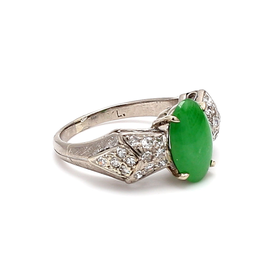 0.26 Carat Round Brilliant Shape 1.50 Carat Jade Platinum Gems Stone Ring