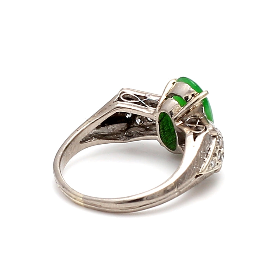 0.26 Carat Round Brilliant Shape 1.50 Carat Jade Platinum Gems Stone Ring