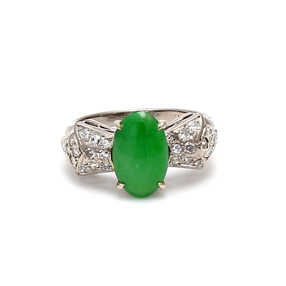 0.26 Carat Round Brilliant Shape 1.50 Carat Jade Platinum Gems Stone Ring