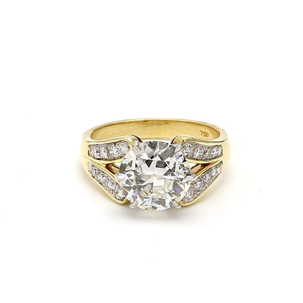 3.49 Carat Circular Brilliant Cut and Round Diamond 18K YG Gold Engagement Ring