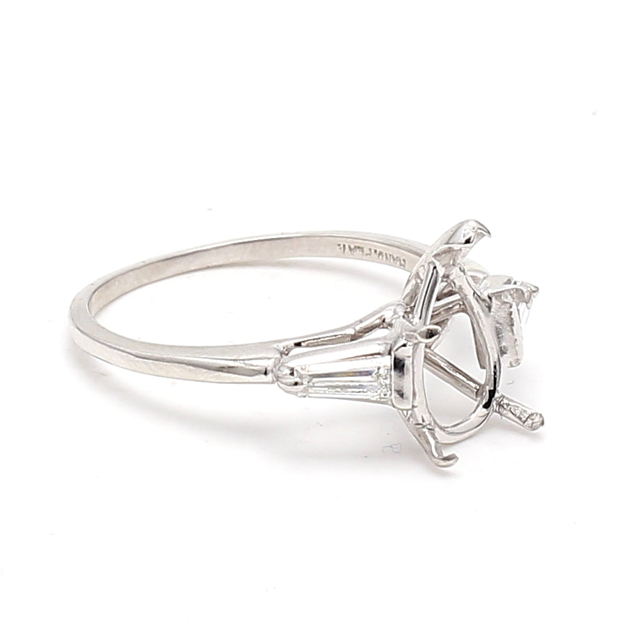 0.42 Carat Tapered Baguette Shape G VS1 Diamond Platinum Semi Mount Ring