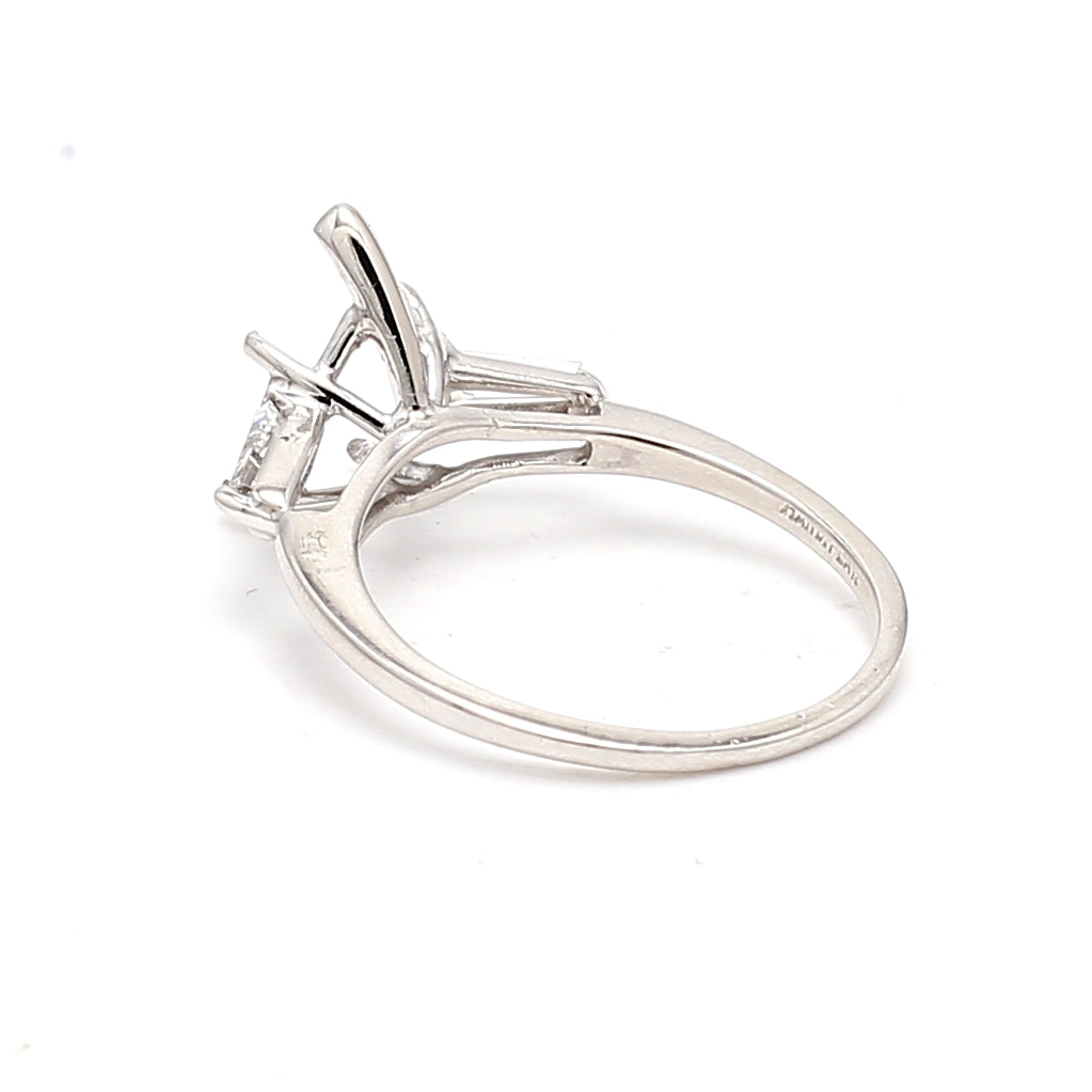 0.42 Carat Tapered Baguette Shape G VS1 Diamond Platinum Semi Mount Ring