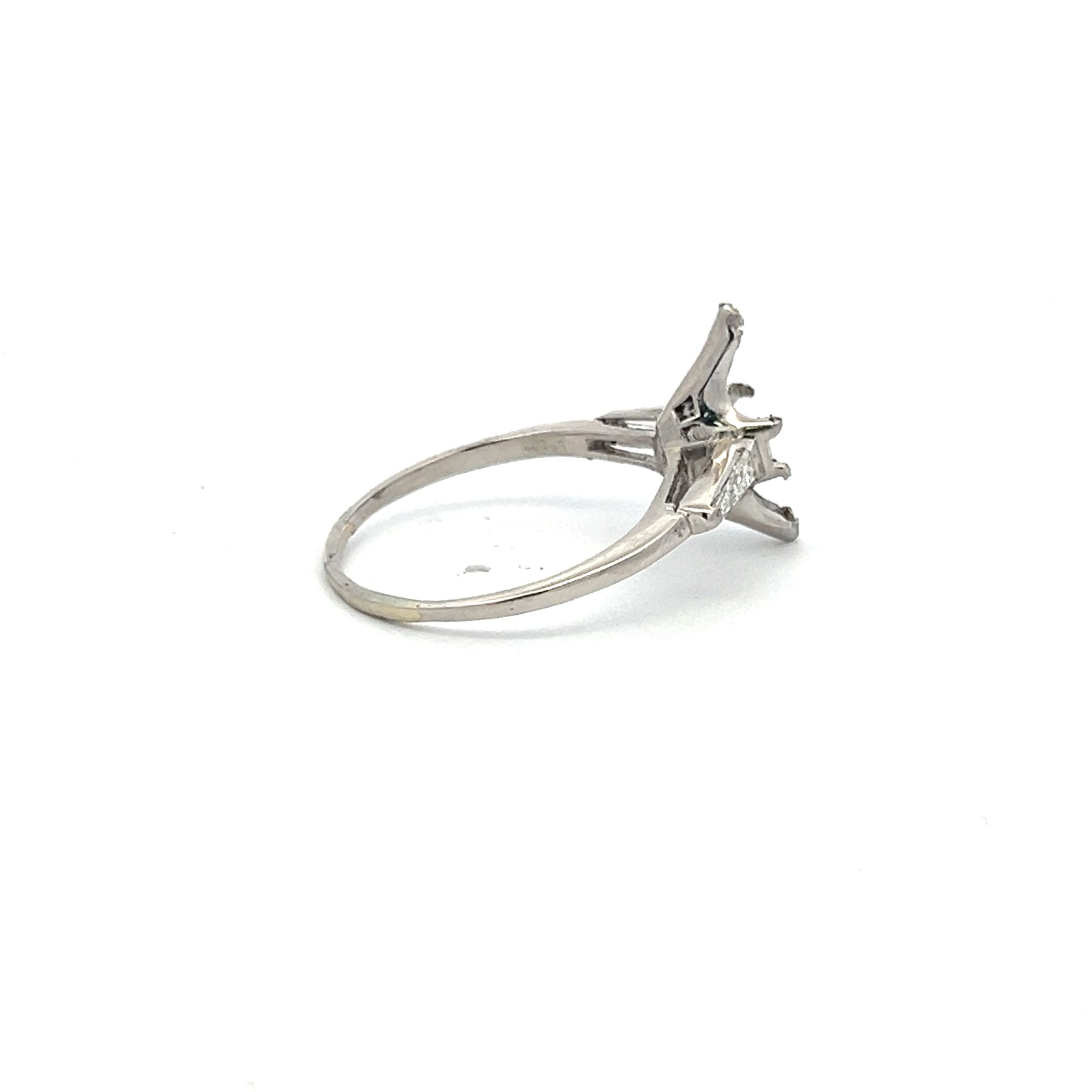 0.24 Carat Tapered Baguette Shape G VS1 Diamond Platinum Semi Mount Ring