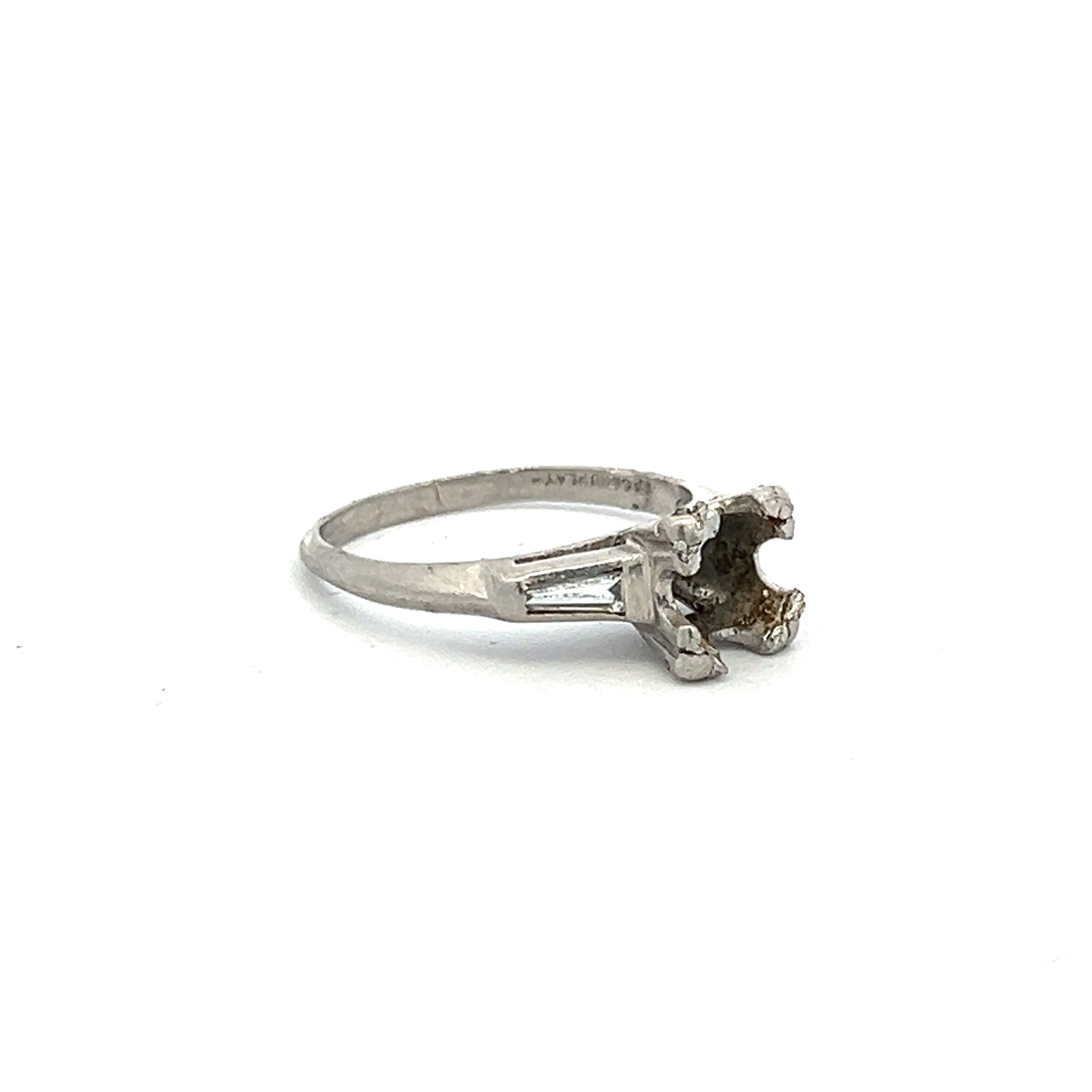 0.20 Carat Tapered Baguette Shape I SI1 Diamond Platinum Semi Mount Ring