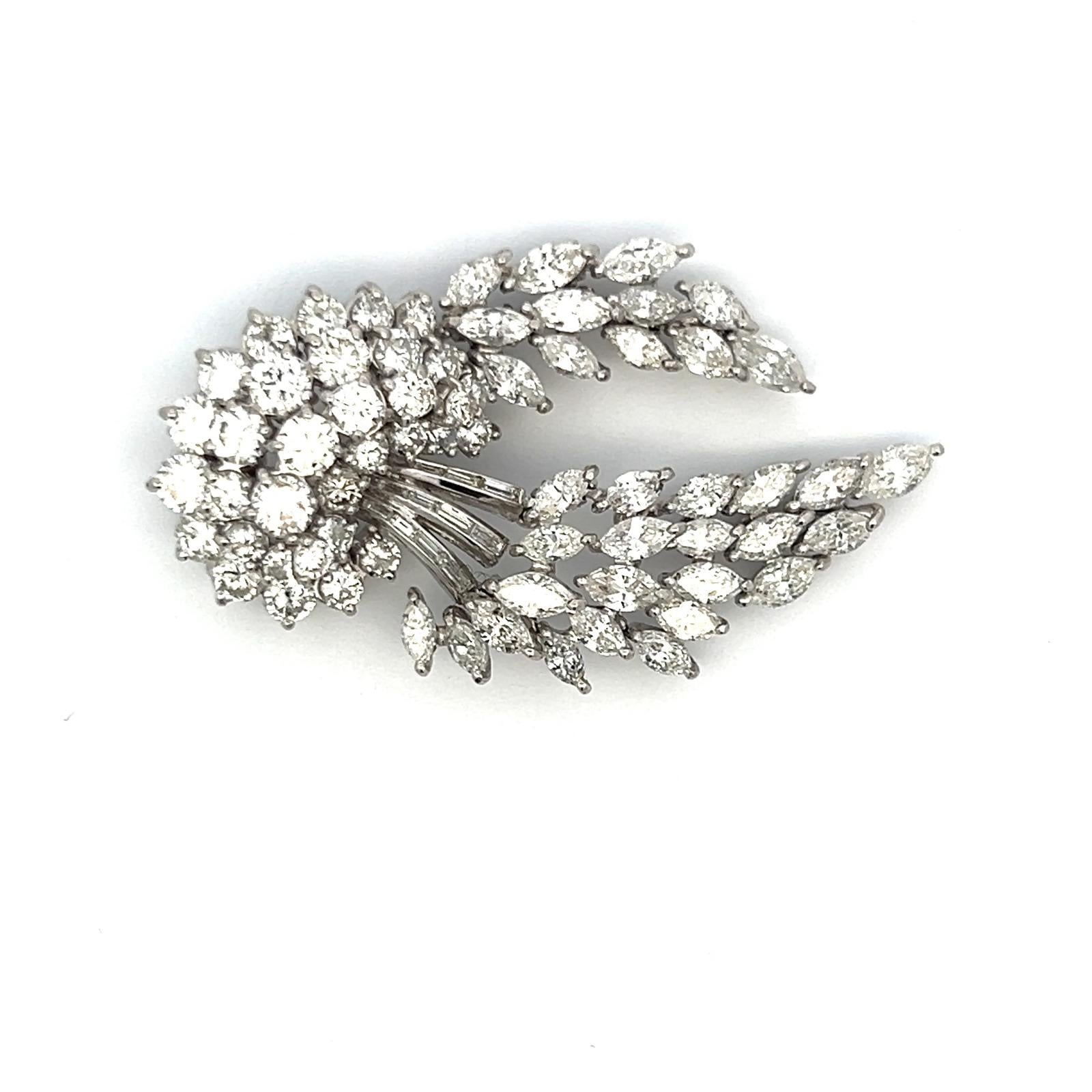 Vintage Platinum Pin Brooch with 16 Carat Mixed Cut G VS2 Diamonds