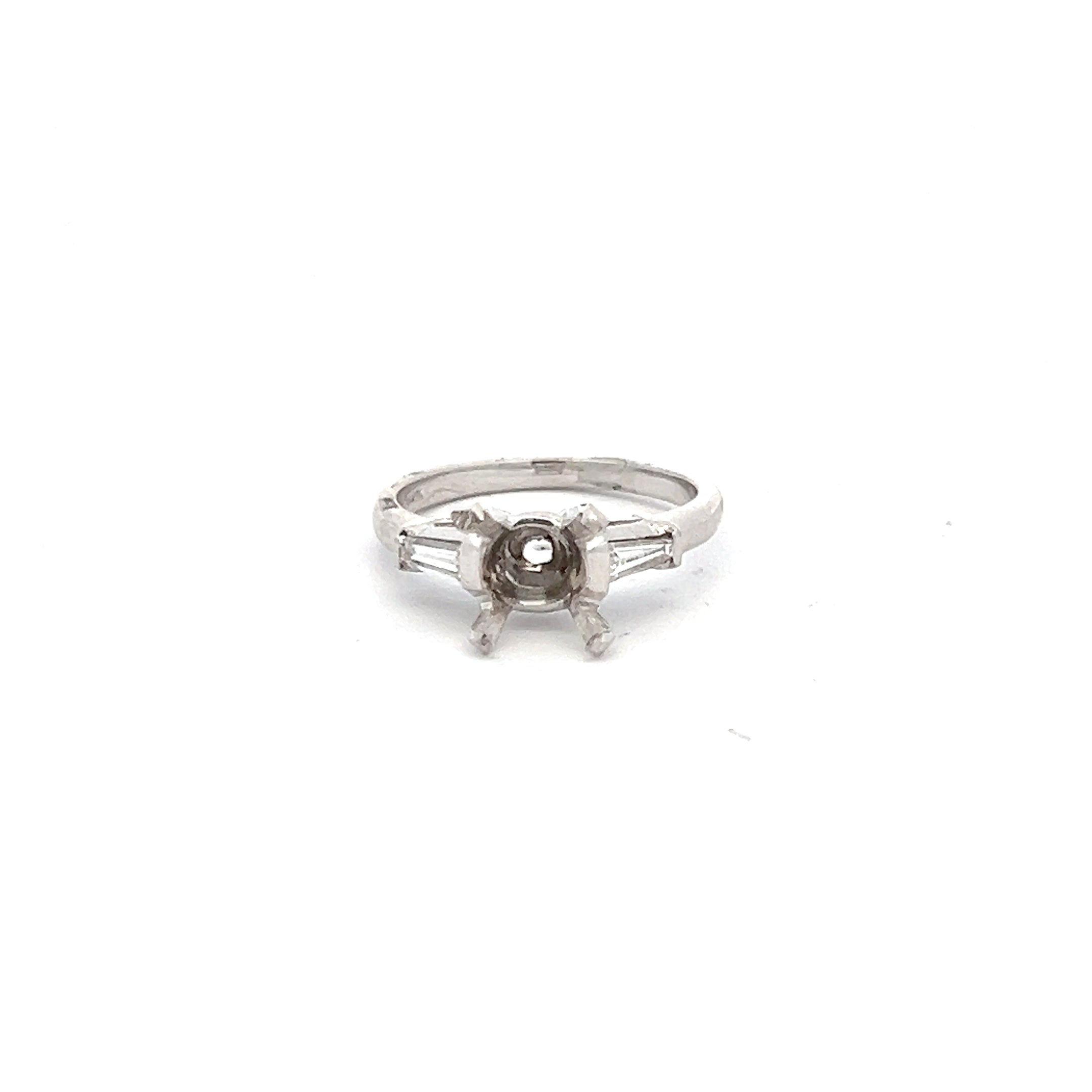 0.19 Carat Baguette Shape G VS2 Diamond Platinum Semi Mount Ring