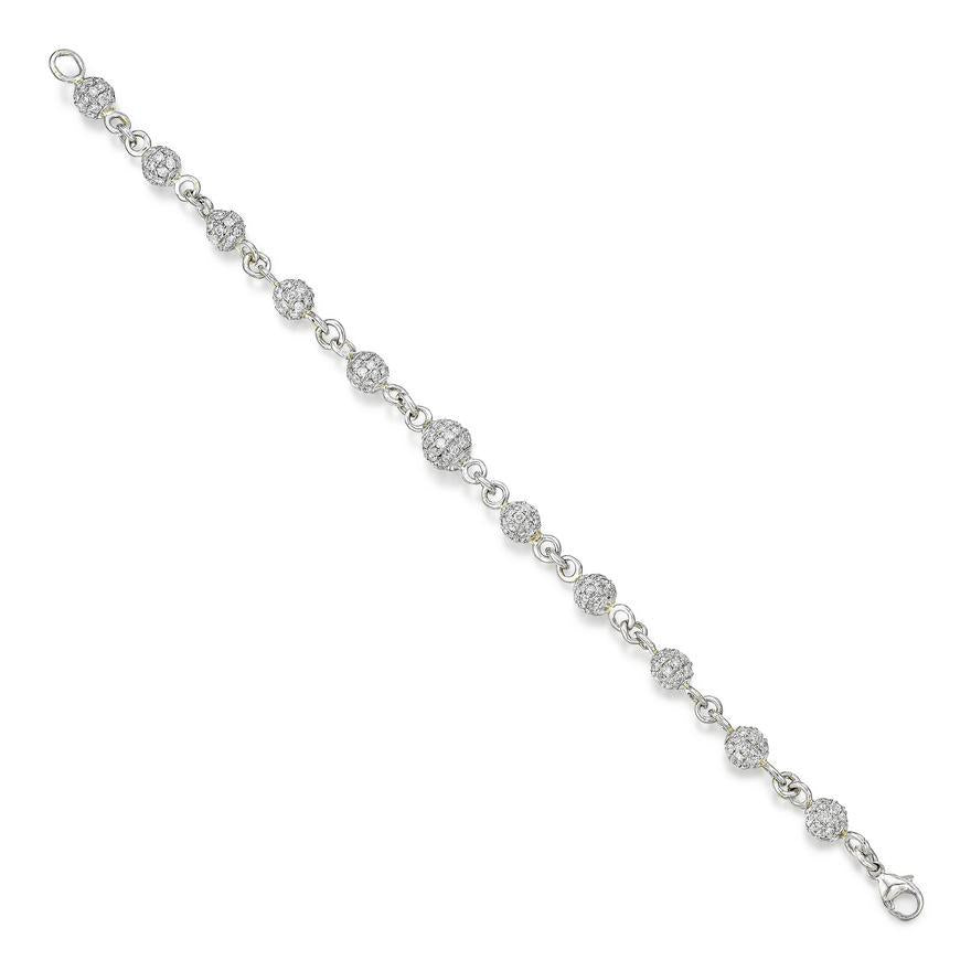 Platinum Link Bracelet with 13.60ct G-SI1 Round Brilliant Diamond Spheres