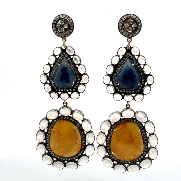 Vintage 41.30 Grams 14 Karat Gold/Silver Gems Stone Earrings