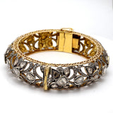 16.81 Carat Rose Cut and Round Diamond 18K Yellow Gold/Silver Bangle Bracelet