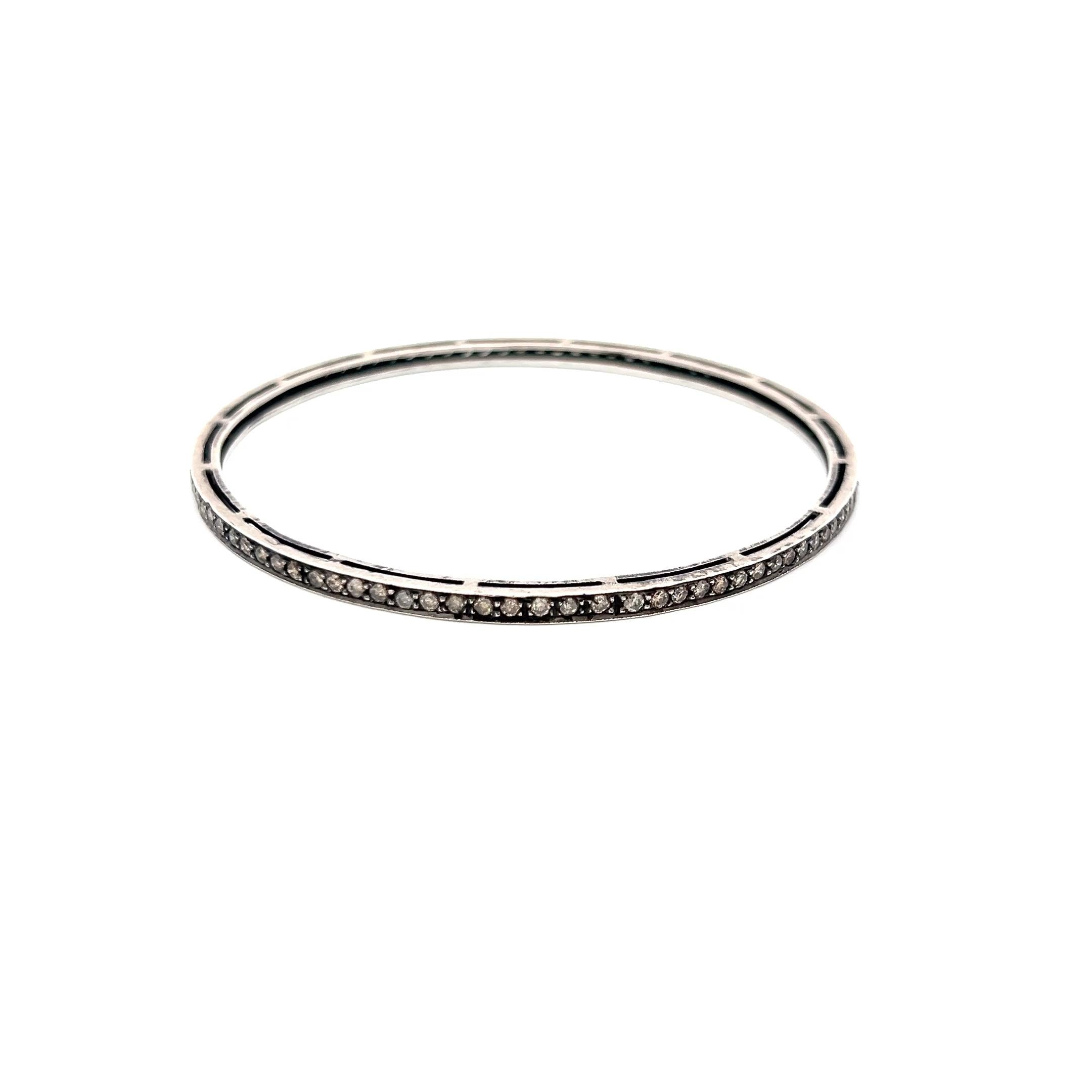 1.92 Carat Round Brilliant W SI Diamond Silver Bangle Bracelet