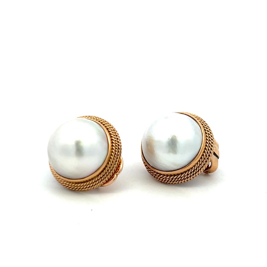 Vintage 14K Yellow Gold Clip-On Earrings with 14.8 MM Pearls