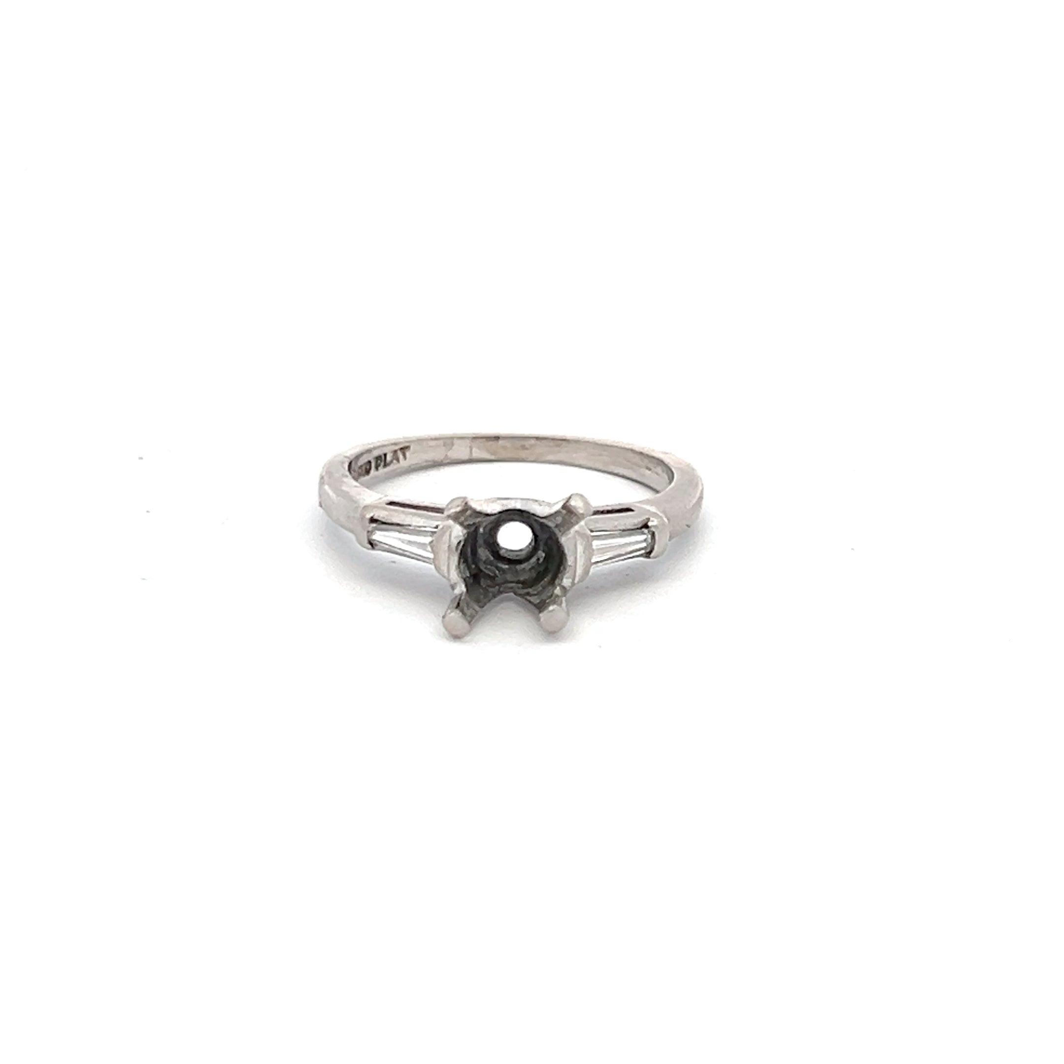 0.16 Carat Baguette Shape I SI1 Diamond Platinum Semi Mount Ring