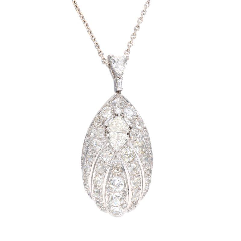 Vintage Platinum Seashell Pendant Necklace with 6.5 Carat J SI1 Diamonds