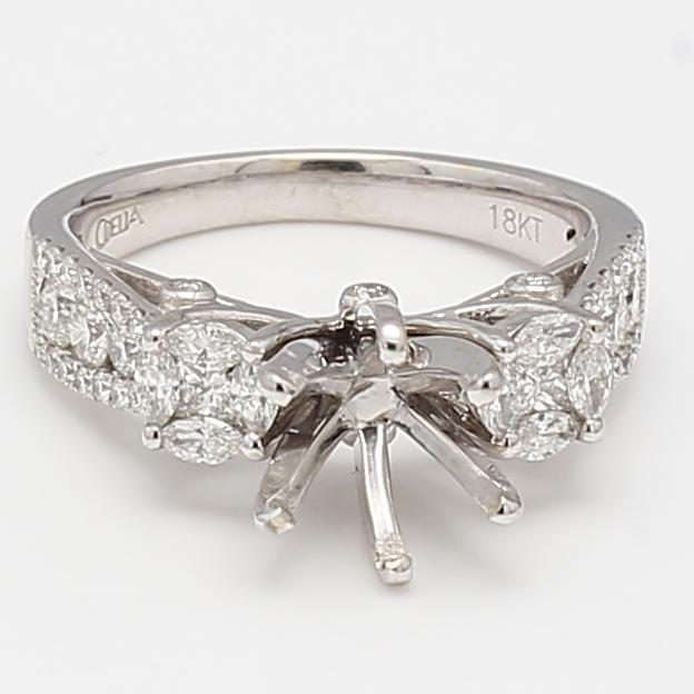 18K WG Semi Mount Ring with 1 Carat I SI1 Diamond Fits 7.77x7.65mm 1.75ct