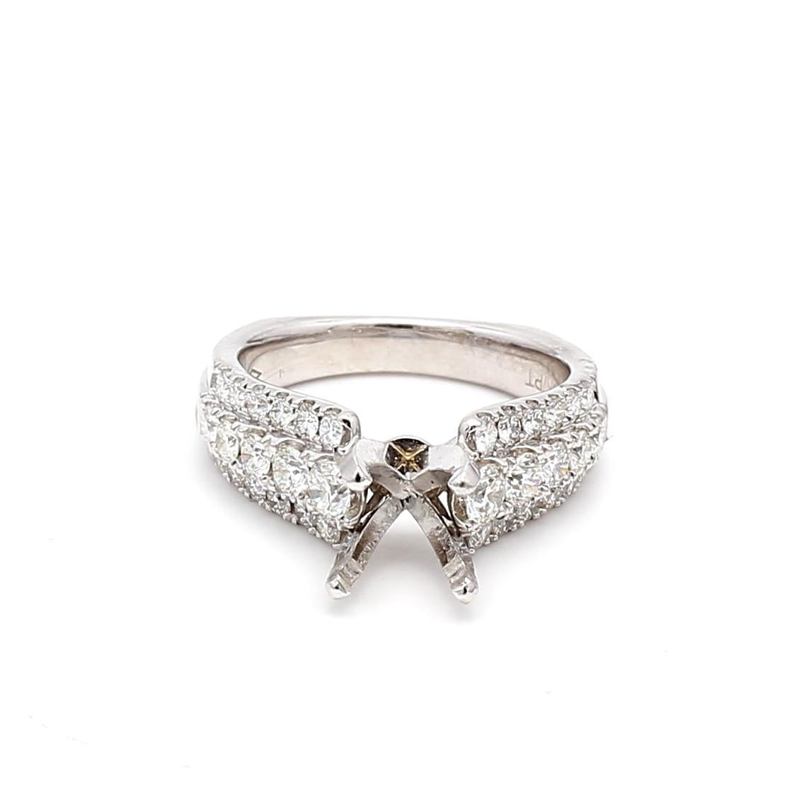 18K White Gold Semi Mount Ring with 1.28ct Round H SI1 Diamonds Fits 7.77x7.21mm