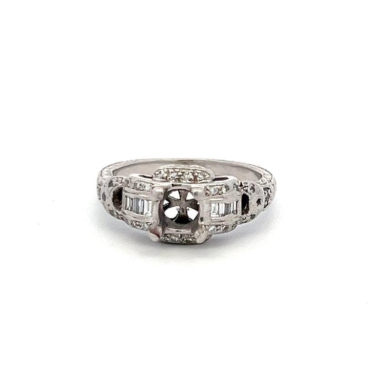 0.09 Carat Baguette Shape H VS1 Diamond Platinum Semi Mount Ring