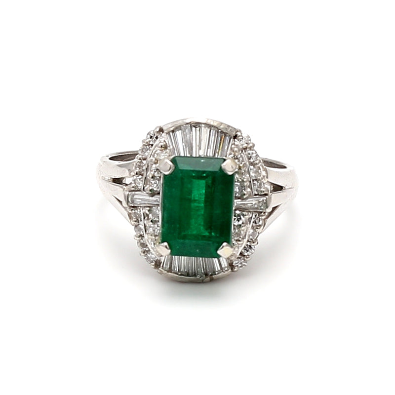 3.00 Carat Emerald 0.72 Carat Mixed Cut Diamond Platinum Gems Stone Ring