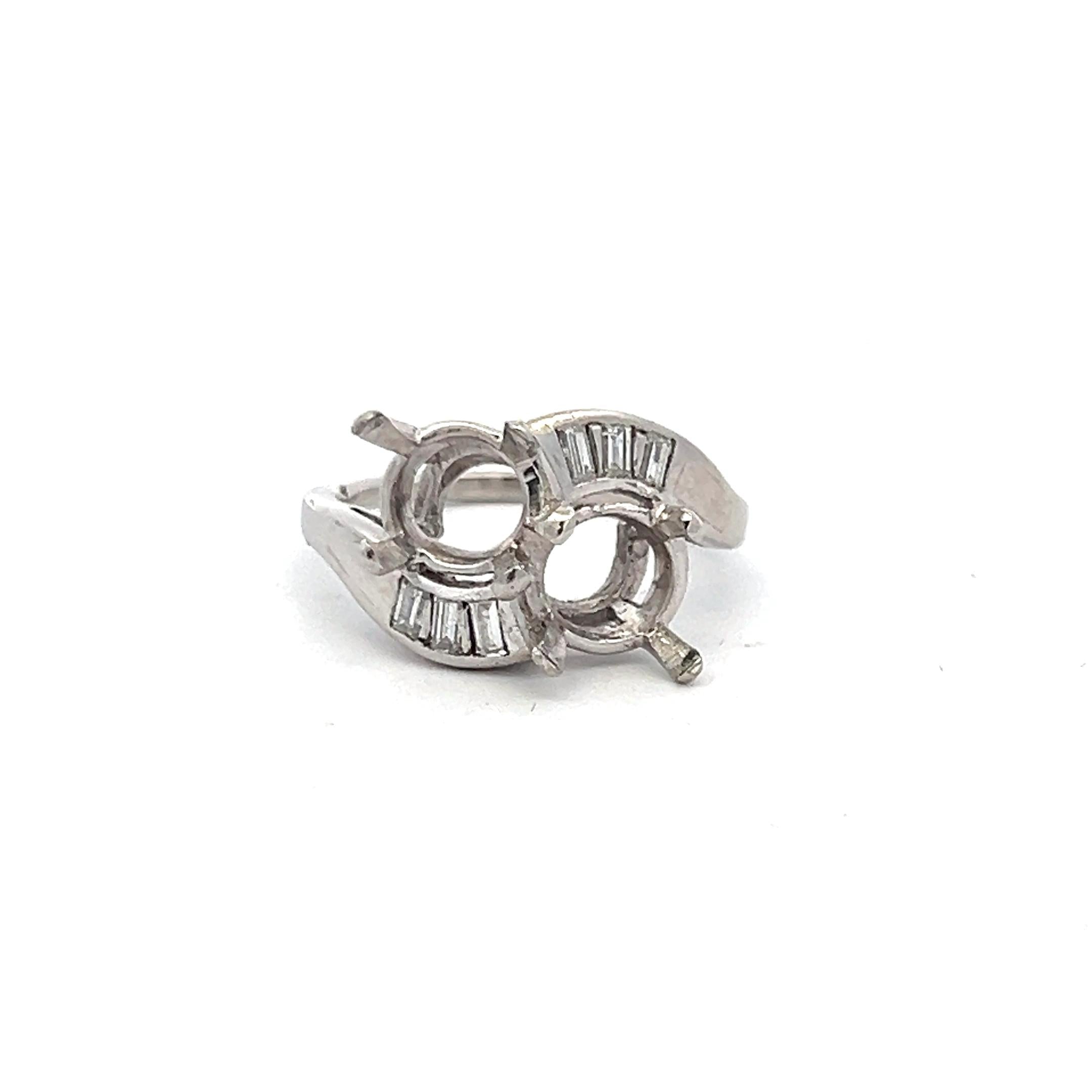 Platinum Two-Stone Semi Mount Ring with 0.18 Carat Tapered Baguette Diamonds