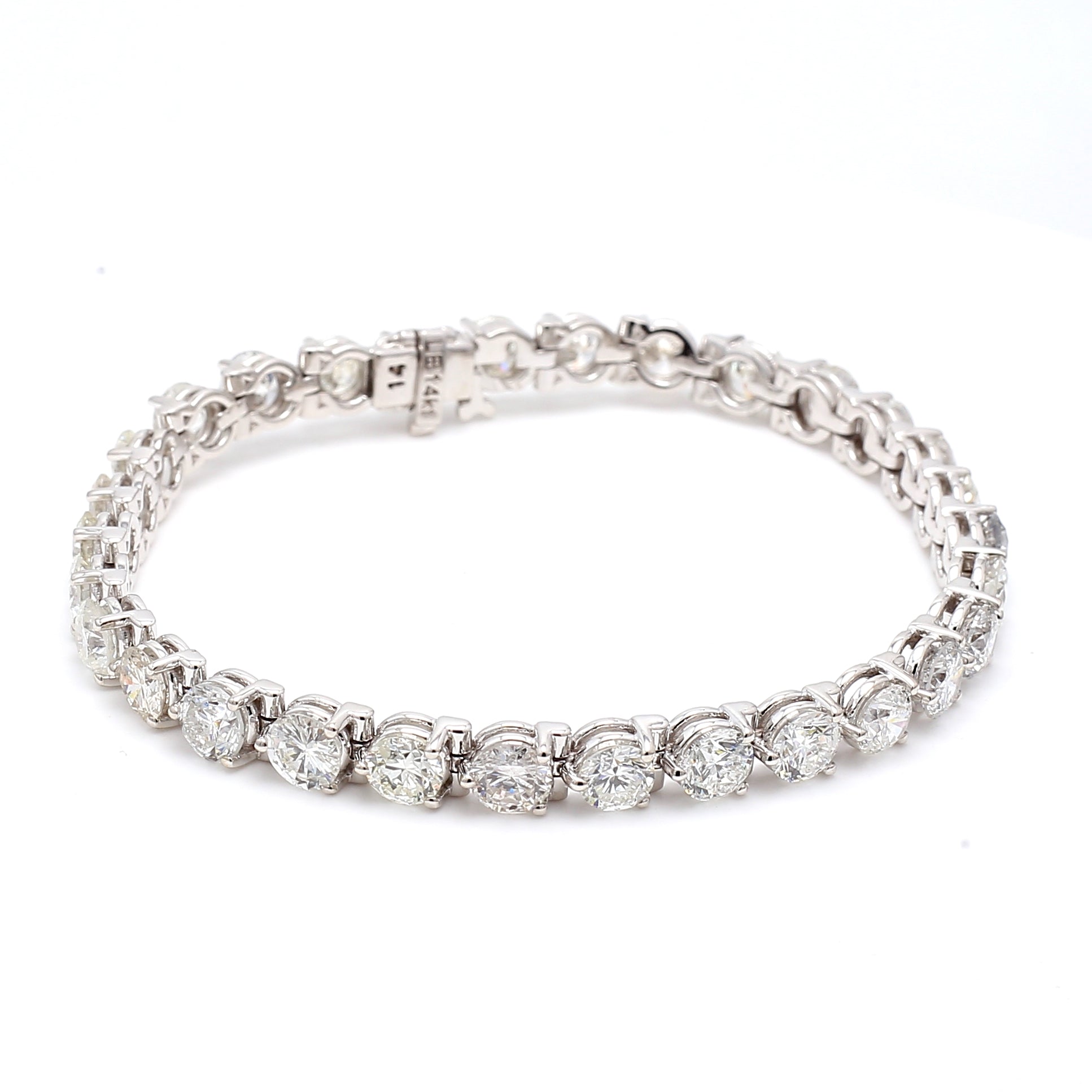 14.22 Carat Round Brilliant H SI1 Diamond 14 Karat White Gold Tennis Bracelet